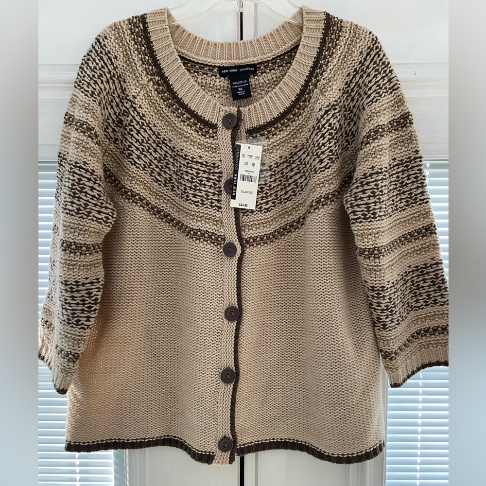New York & Company Brown Button Down Sweater
